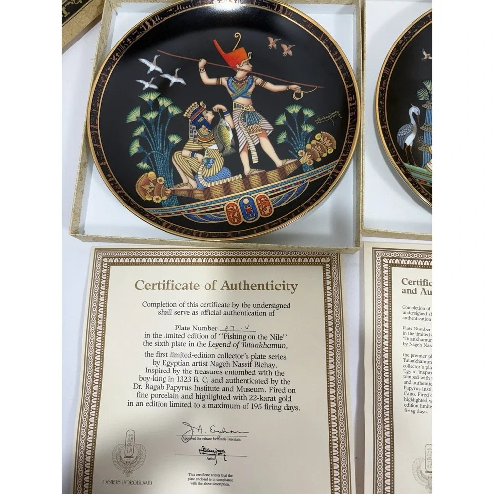 2‎ Osiris Porcelain Legend of Tutankhamun Plates Marriage + Fishing On The Nile